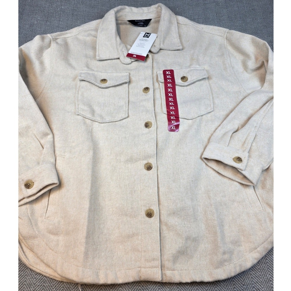 Members Mark Womens Shacket Cream Relaxed Fit Woven Button Front XL NEW